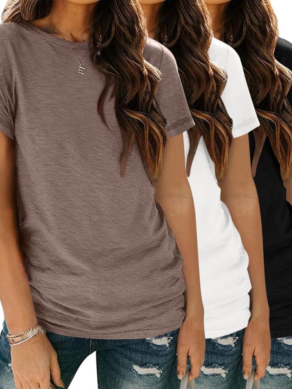 Womens 3 Pack Tshirts Short Sleeve Shirt Basic Tee Summer Tops